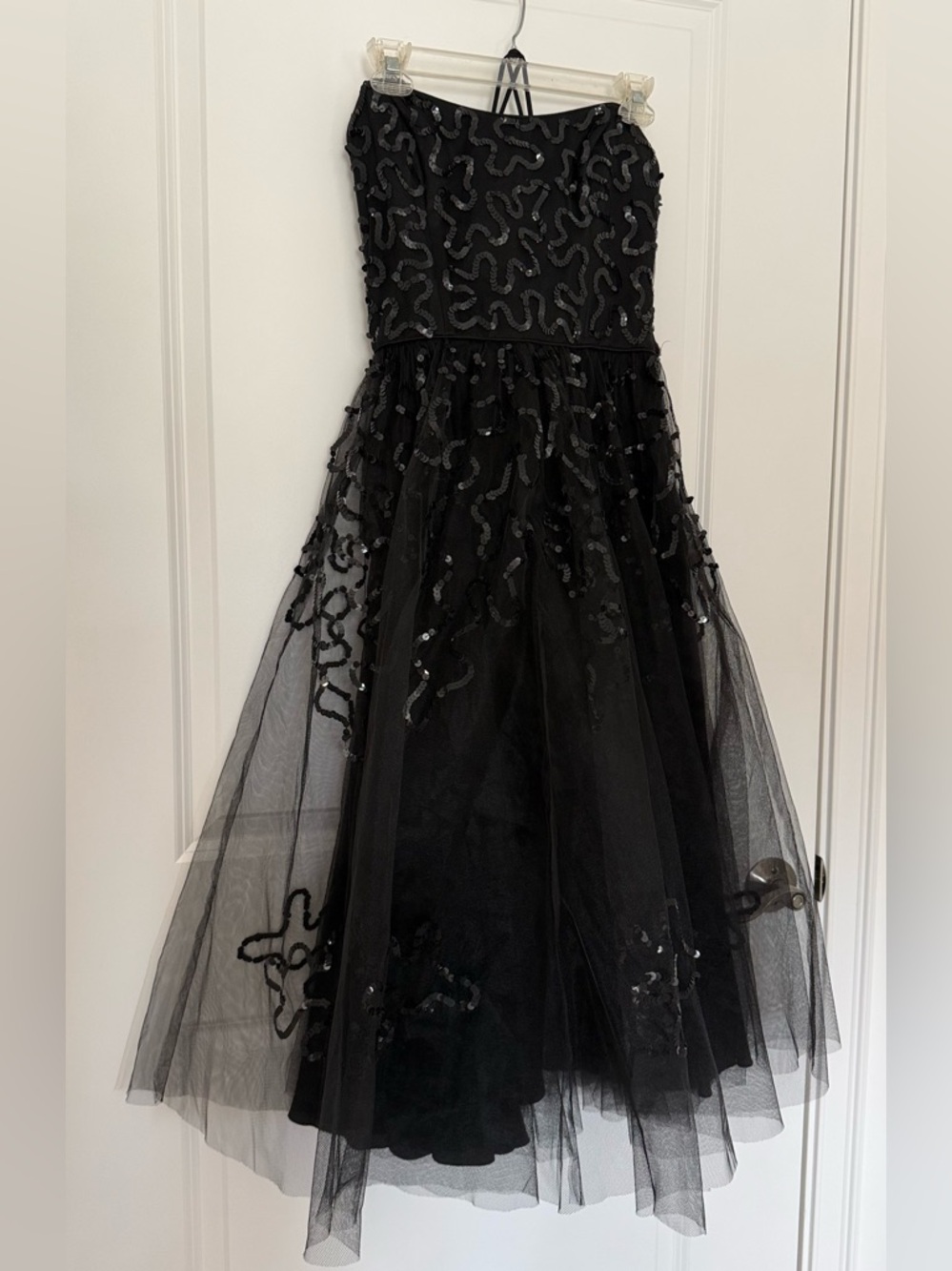 Betsey Johnson Evening Black Tulle Sequin Strapless Vintage Prom Dress sz 10